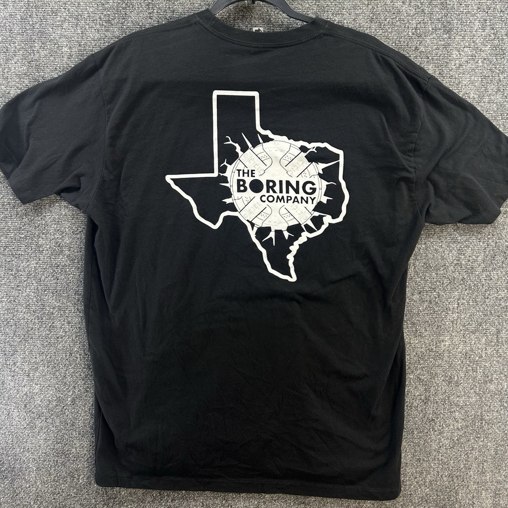 The Boring Company Logo T-Shirt Black/White XL Elon Musk Tesla Tunnels Texas